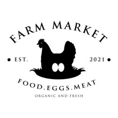 Simple monochrome hen logo vintage design for your farm brand idea.