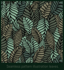 Seamless pattern lined illustration hand drawn art of foliages.