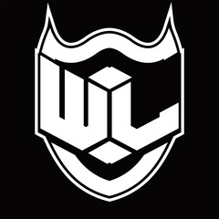 WL Logo monogram design isolated with shield shape design template