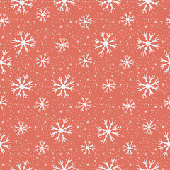 White snowflakes on red background, Christmas seamless pattern design