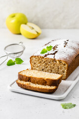 Sticky apple sauce pound cake. Space for text.