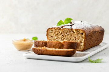 Cinnamon apple sauce cake. Space for text.