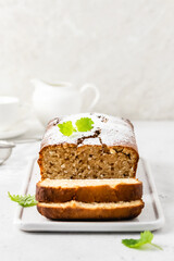 Vegetarian coconut apple sauce cake. Space for text.