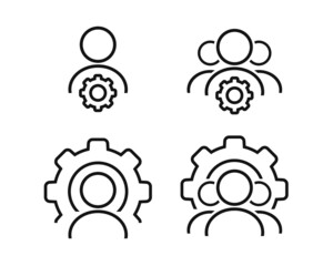 User with gear, cogwheel icon. Teamwork management symbol. Illustration vector