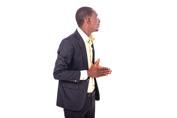 young serious businessman in meeting presenting the project on a whiteboard.