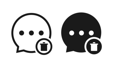 Bubble message with trash bin icon. Delete chat. Remove comments. Illustration vector