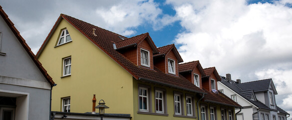 the roof of the houses with nice window