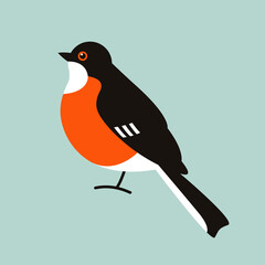 red  flycatcher bird, vector illustratio, flat style, side