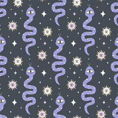 snake seamless pattern on black, halloween magic background