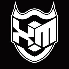 XM Logo monogram design isolated with shield shape design template