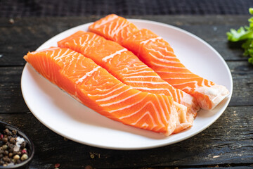 salmon fish red raw seafood pescetarian diet meal snack copy space food background diet vegetarian food keto or paleo 