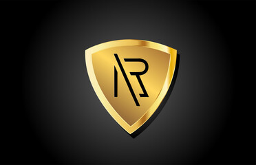 golden shield R luxury alphabet letter icon logo for business and company. Creative template design with gold metal badge