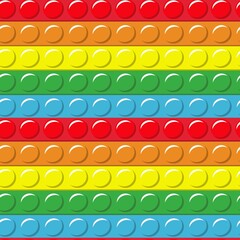 Pop it. Square colorful rainbow silicone antistress relaxation toy, kids trendy game, vector cartoon isolated popit. Decor textile, wrapping paper wallpaper vector print or fabric