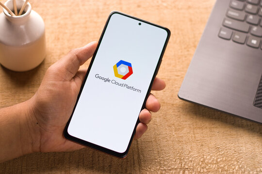 Assam, india - May 29, 2021 : Google Cloud Platform logo on phone screen stock image.