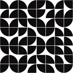 Black quarters ornament. Vector quarter of circle pattern. Quarter tile wallpaper and white background.