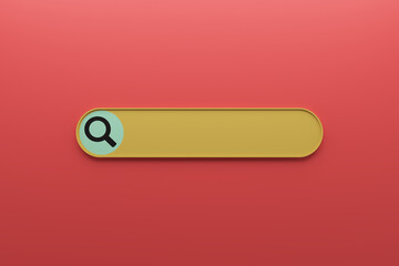 yellow minimal blank search bar on orange background. web search concept. 3d rendering