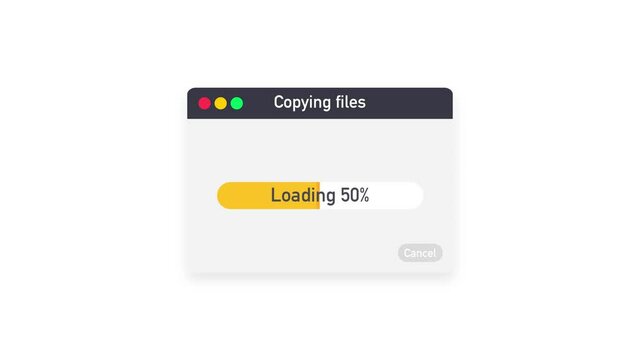 Progress bar of file copying template. Motion graphics.