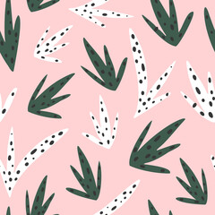 Seamless pattern in abstract floral style for design on a light pink background. Vector illustration