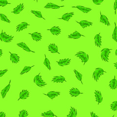 Green leaves pattern background with hand drawn style. seamless pattern green leaf. seamless background