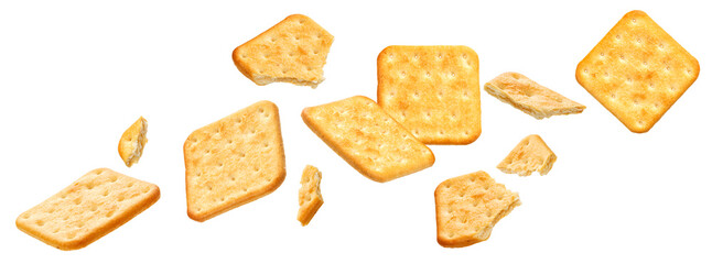 Falling crackers isolated on white background