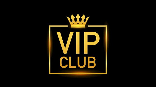 Golden symbol of exclusivity, the label VIP with glitter. Vip club label on Black background. Motion graphics.