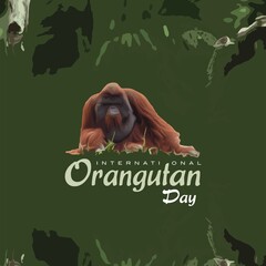 International Orangutan Day Poster. Illustration of Orangutan with Green Background  © Rohit