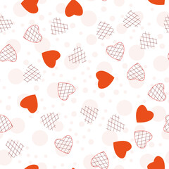 Heart seamless pattern. Pink childish drawing from hearts. For kids prints, textiles, bed linen. Modern, trendy geometric Valentine's Day pattern. Romantic, casual for the holiday. Vector illustration