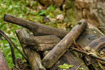 An old discarded ruble, a wooden board with cut down transverse grooves for ironing linen.