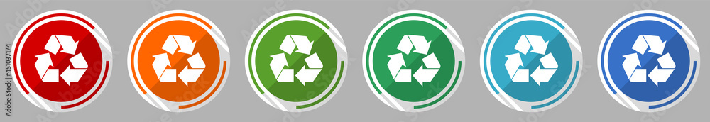 Poster recycle icon set, vector illustration in 6 colors options for webdesign and mobile applications, fla