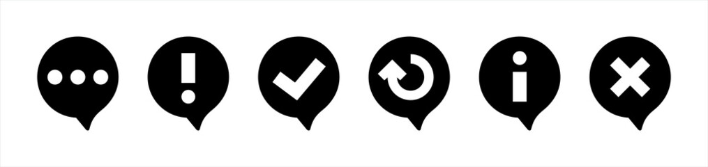 Fototapeta premium Bubble Info Point icons set. Chat bubble Message, checkmark, exclamation, warning, info, approved, declined icon. vector illustration.