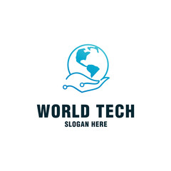 World technology care logo template on modern style 