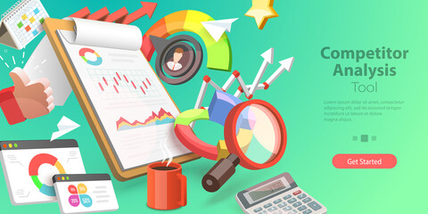 3D Vector Conceptual Illustration of Competitor Analysis Tool, Business Development Strategy
