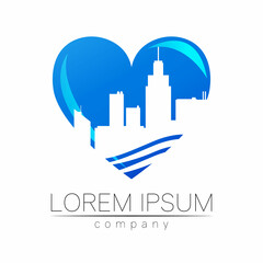 Real Estate Vector Logo with City and Skyline icons. Illustration for Brand Company Identity Concept Design Symbol with heart