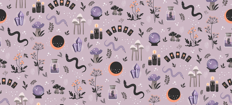 Pastel Witchcraft Seamless Vector Pattern