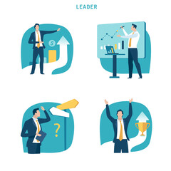 Leader. Project. Project management. Confusion. Set of business vector illustration.