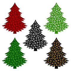 Fototapeta premium Christmas leopard tree. Paper cut template. Animal decorative ornament. Holiday symbol. Vector illustration. Isolated on white background. For postcards, printing on T-shirts, bags, posters, flyers.