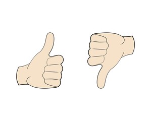 Thumbs up and thumbs down icons. Linear like button, linear dislike button. Simple linear stroke, outline style.