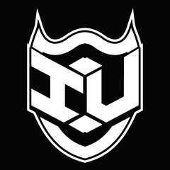 IU Logo monogram design isolated with shield shape design template