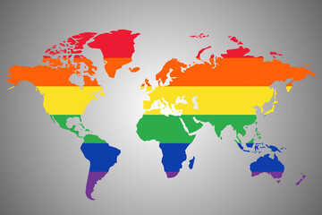 World map supporting Lgbt community vector illustration. Vector icon. World silhouette map. 