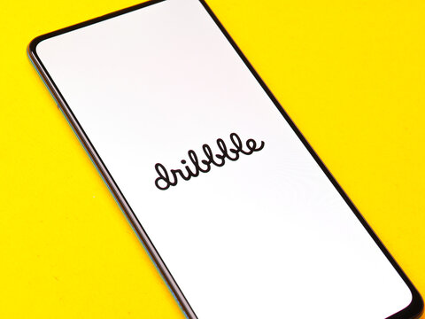 Assam, india - January 15, 2020 : Dribbble logo on phone screen stock image.