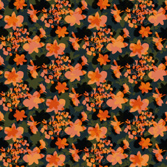 Floral ikat effect background. Isolated flowers and leafs on background. design for prints, wallpaper, textile