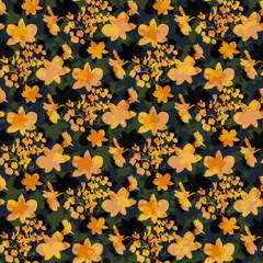 Floral ikat effect background. Isolated flowers and leafs on background. design for prints, wallpaper, textile