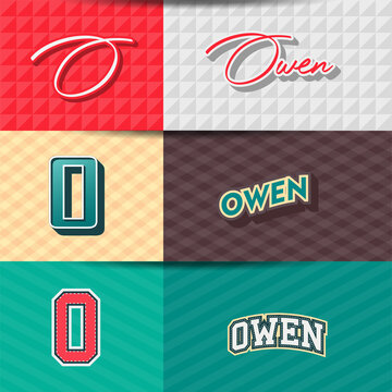 ,Male name,Owen in various Retro graphic design elements, set of vector Retro Typography graphic design illustration
