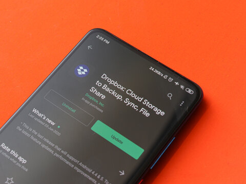 Assam, india - April 10, 2021 : Dropbox logo on phone screen stock image.