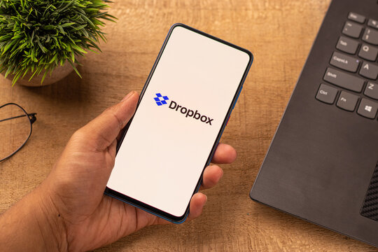 Assam, india - April 10, 2021 : Dropbox logo on phone screen stock image.