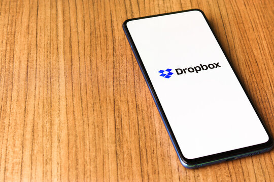 Assam, india - April 10, 2021 : Dropbox logo on phone screen stock image.