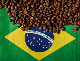 coffee beans on flag of Brazil