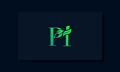Minimal leaf style Initial PI logo - obrazy, fototapety, plakaty