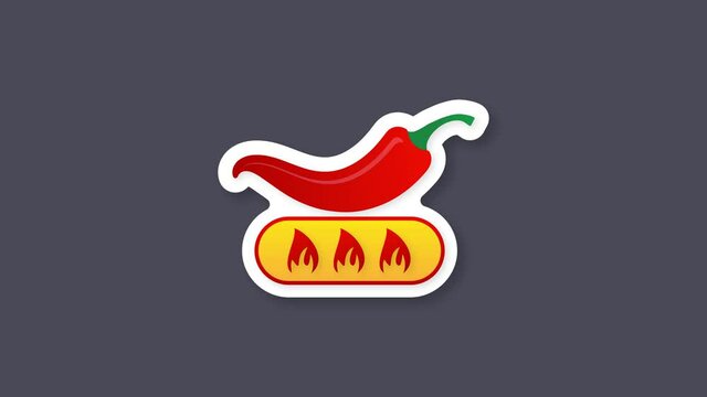 Hot red pepper strength scale indicator with mild, medium, hot and hell positions. Motion graphics.