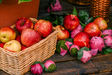 autumn still life.decor.flowers and fruits